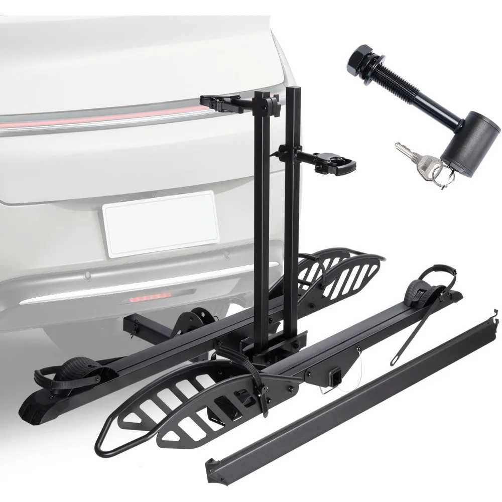 

EBike Rack with Ramp, 200 lbs Capacity Heavy Bike Rack Electric Bike Carrier for 2 E-Bike, Foldable Bike Racks for Tow Hitch Up
