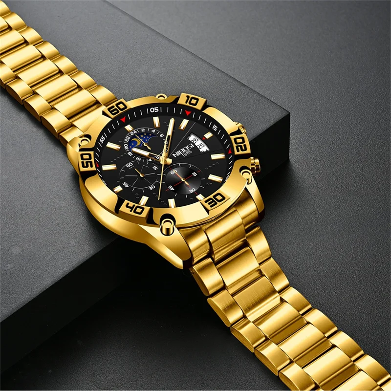 NIBOSI Fashion orologio in oro in acciaio inossidabile orologi da uomo Top Brand Luxury Clock cronografo orologio al quarzo da uomo Relogio Masculino