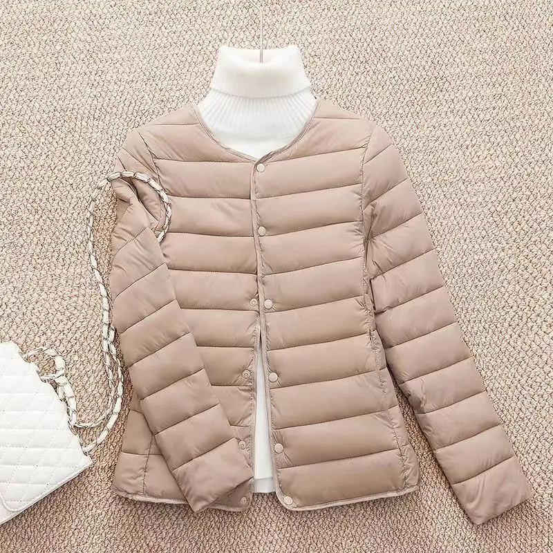 New European Women Spring Autumn Light Down cotton  Fabric Lightweight Coat Female Windbreaker Parka Down Jackets Plus Coats