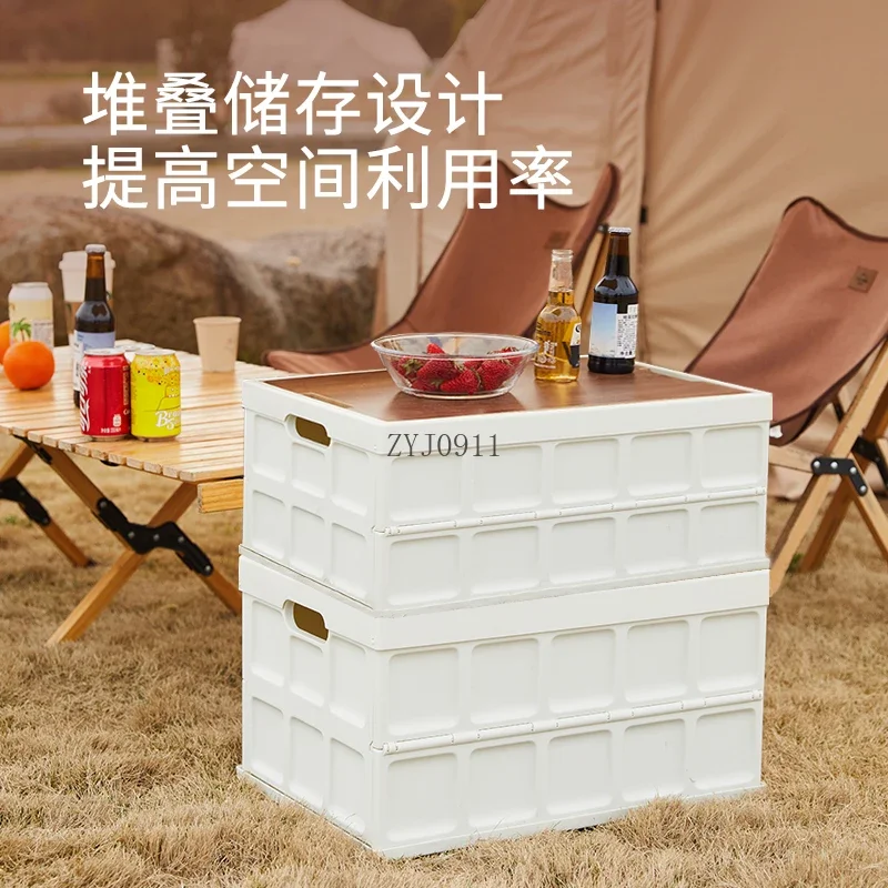 Outdoor camping storage box Car trunk Folding storage Organizing box Car camping picnic storage box Table