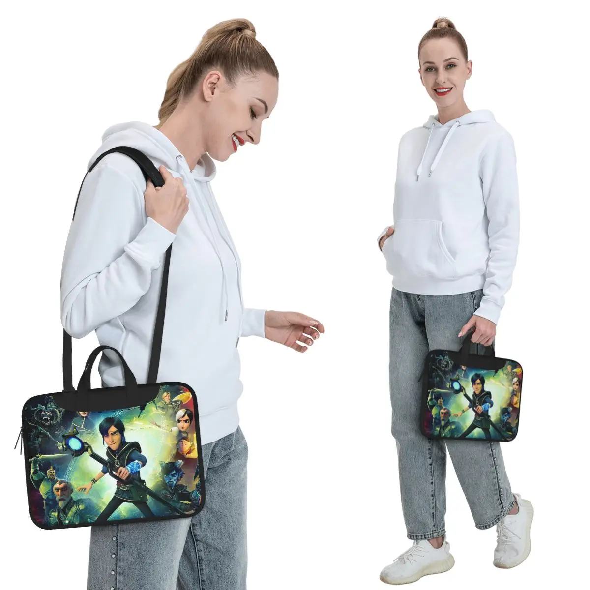 Cartoon TrollHunters Crossbody Laptop Bag Case Computer Bag Resistant Protective Notebook Pouch for Macbook Pro Lenovo