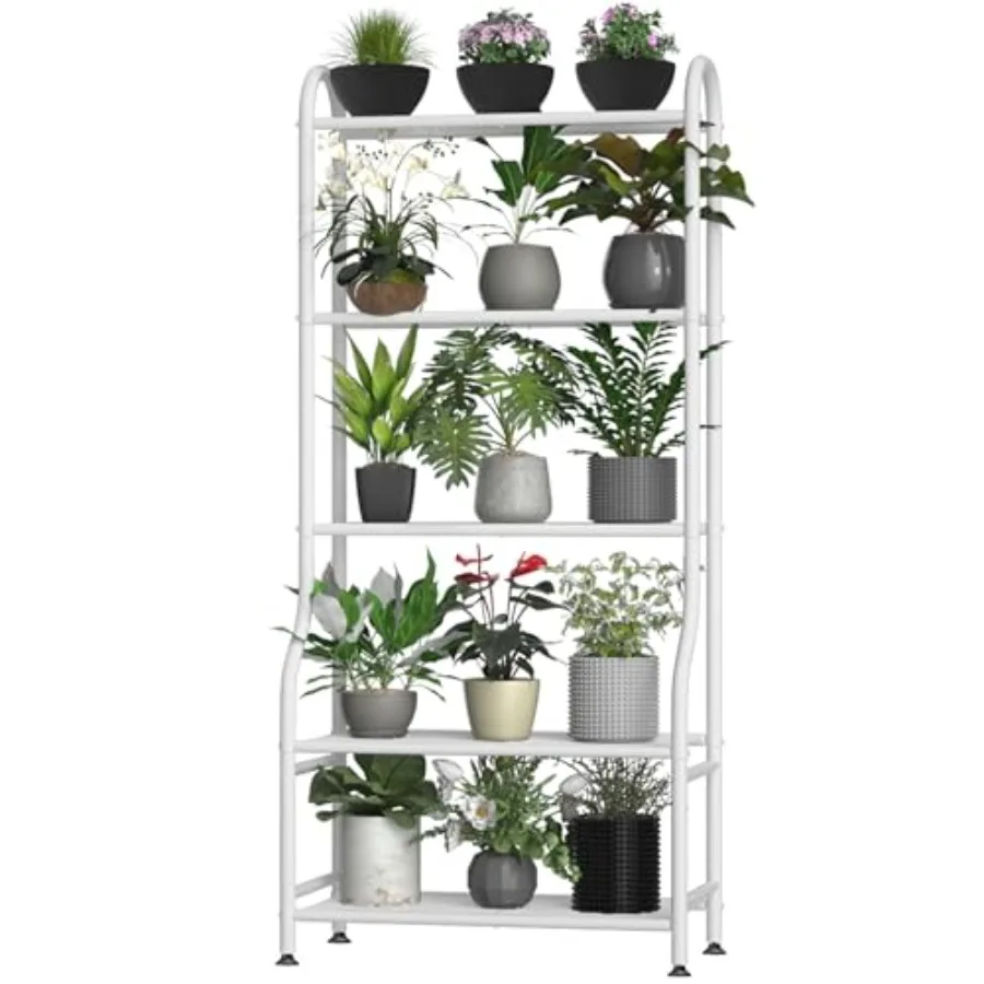 

5-Tier Metal Plant Stand - Heavy Duty Indoor Outdoor Flower Shelf for Multiple Pots 65" Tall Vertical Holder with Adjustable Le