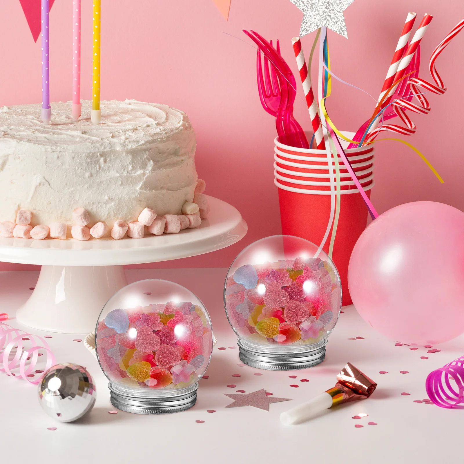 9pcs Candy Jar 270Ml Plastic Snow Globe Clear Spherical Bottle Diy Craft Kit Holiday Decor Snow Globe Replacement Parts