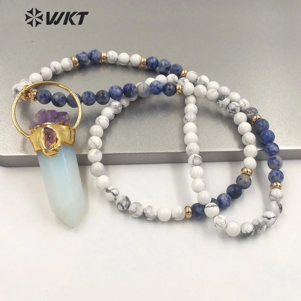 

WT-N1337 WKT Beautiful Very Hot Sale Natural Stone Beads Necklace Noble Retro Pendant For Party Women Gift