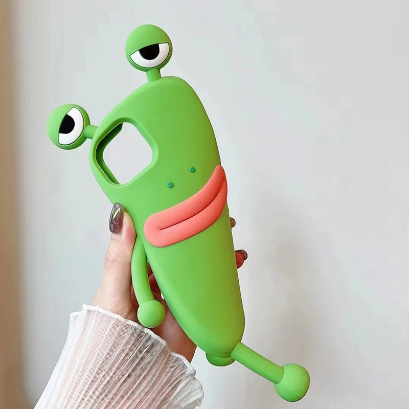 Lustige, weiche 3D-Frosch-Handyhülle aus Silikon für iPhone 14 13 11 12 15 16 17 18 Pro Max XS 8 Plus, Cartoon, niedlich, stoßfest, Bumper-Cover – Detail 16