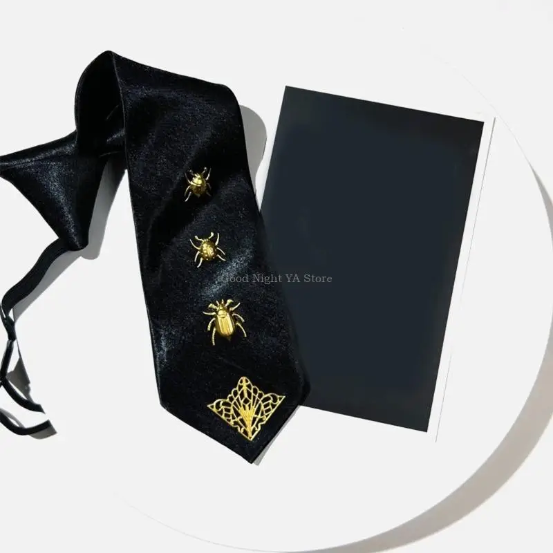  Pretied Neck Tie With 3D Metal Insect Decors Knot Freely Design Party Tie for Women Men Unisex Evening Party Neckwear