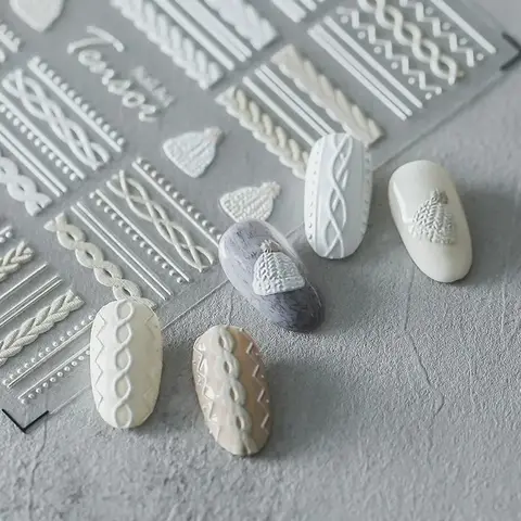 Autocollant pour ongles gravé en acrylique, design de charme de pull d'hiver 3D, curseur de transfert d'ongles auto-adhésif, feuilles de manucure