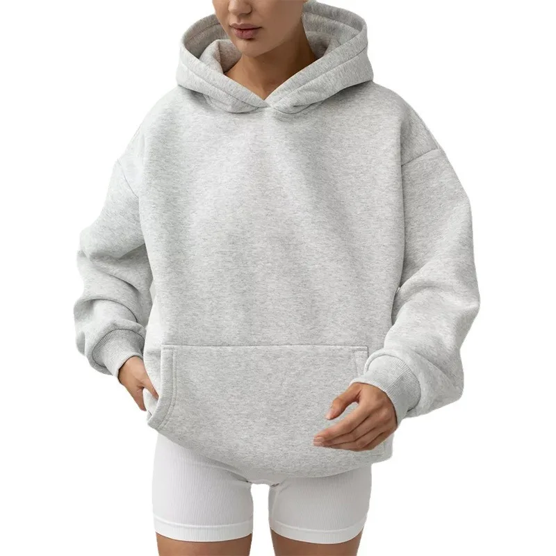 

2025 New Fashion Hooded Sweatshirt Women In Autumn Casual Loose Solid Color Pocket Jogger Long-sleeved Top For Women