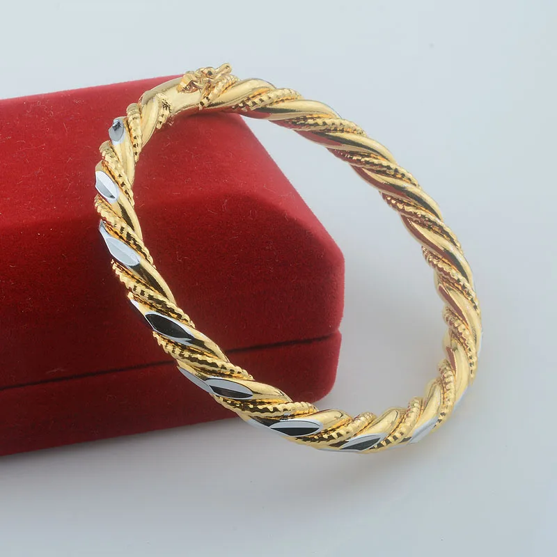 2 Style Women Bride Yellow Gold Color Bangle Carving Mixed White Openable Wedding Jewelry