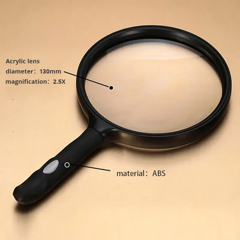 Handheld Magnifier 2.5X  130mm Lens Reading Map Newspaper Handle Magnifying Glass Jewelry Loupe Low Vision Aids Helping Hands