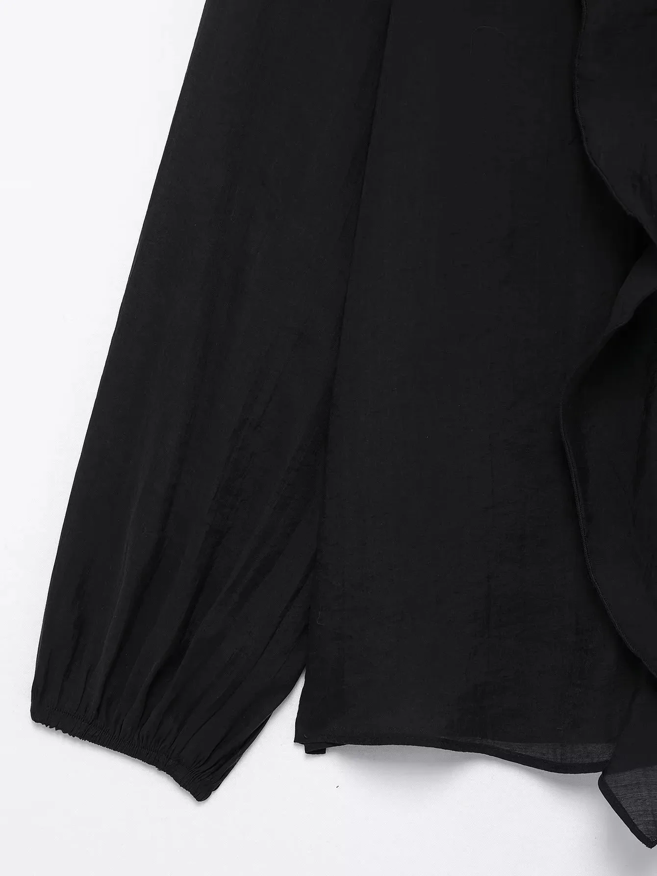HH Damen Elegante Dünne Einfarbige Sommer-Bluse mit Rüschen, V-Ausschnitt und Puffärmeln, Lässige Damenbluse für Frühling 2026 und Abschlussfeier – Detail 16