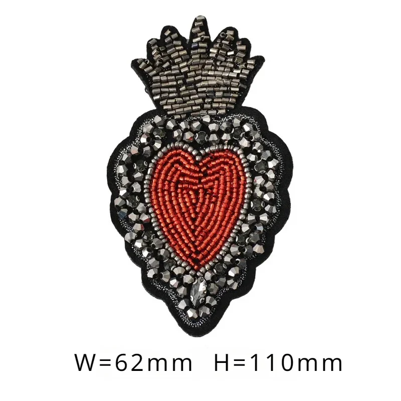 Handmade Rhinestone Beaded Patches Large Heart Cross Sewing on Patch for Clothing DIY Applique Decorative Clothes Bag Accessory