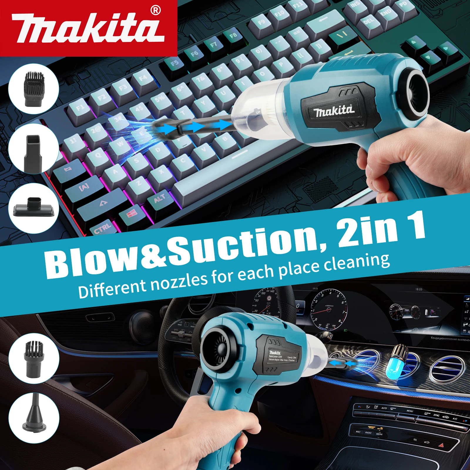 Makita Forte Aspirazione Mini Aspirapolvere Elettrico Senza Fili Tenuto In Mano Pulitore Domestico Ventilatore Con 7 Nozzeli per Makita 18V Batteria
