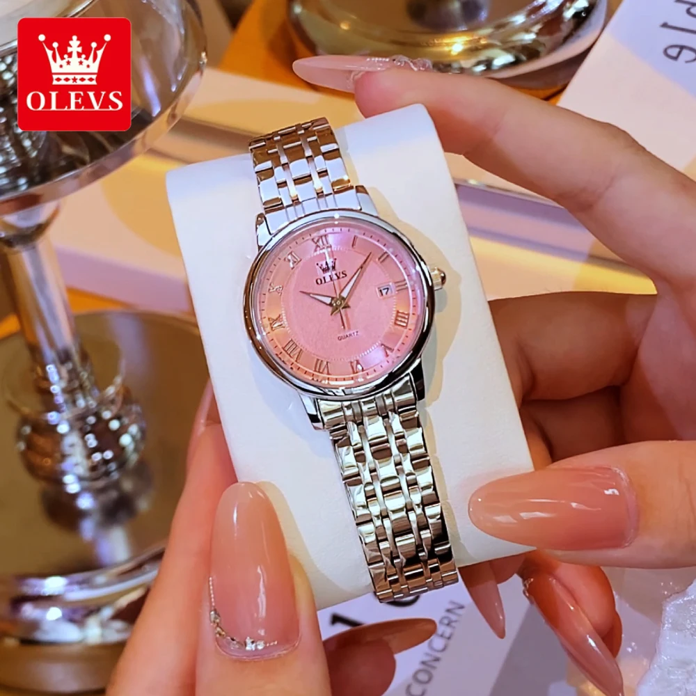 

OLEVS женские часы трендовые элегантные тонкие стальные оригинальные брендовые кварцевые наручные часы для женщин водонепроницаемые римские весы дата модное платье