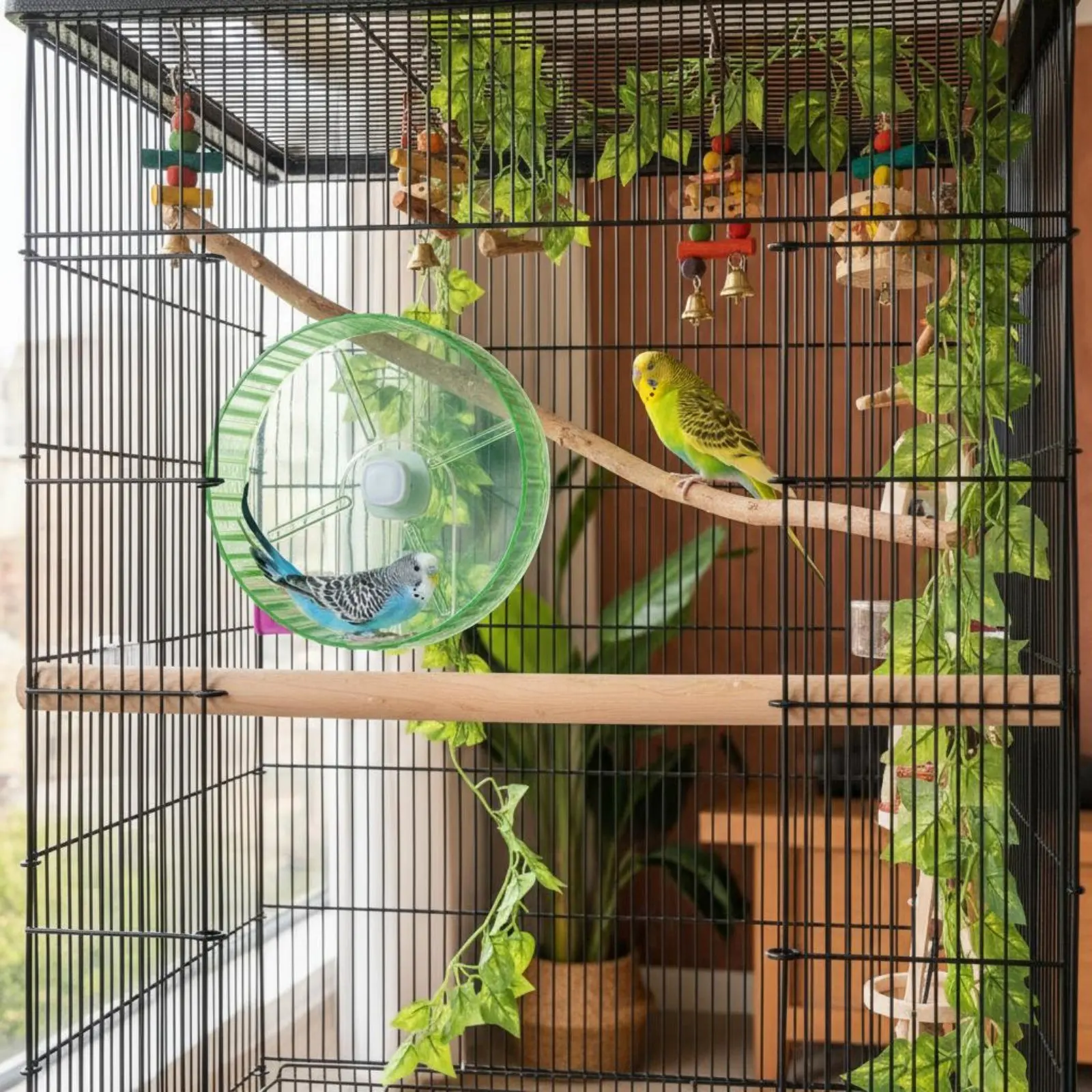 Rueda giratoria para aves y periquitos Juguete de ejercicio silencioso - imagen 4