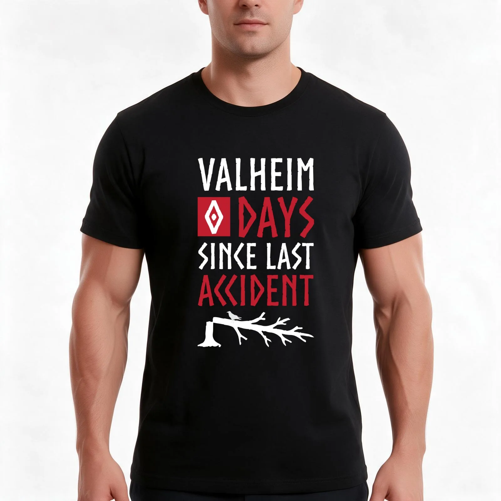 Valheim 0 Days Since Last Accident T-Shirt, Summer Casual Cotton Tee, Oversized Streetwear Tops, Vintage Graphic Print