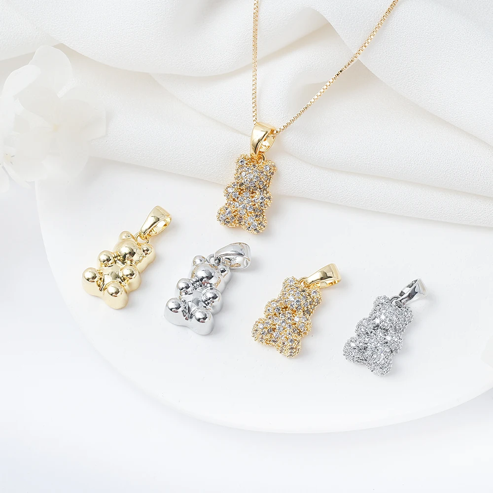 Gummy Bear Pendant Brass Gold Plated Micro Pave Zirconia Cute Bear Charms With Bail For Diy Bracelet Necklace Jewelry Making