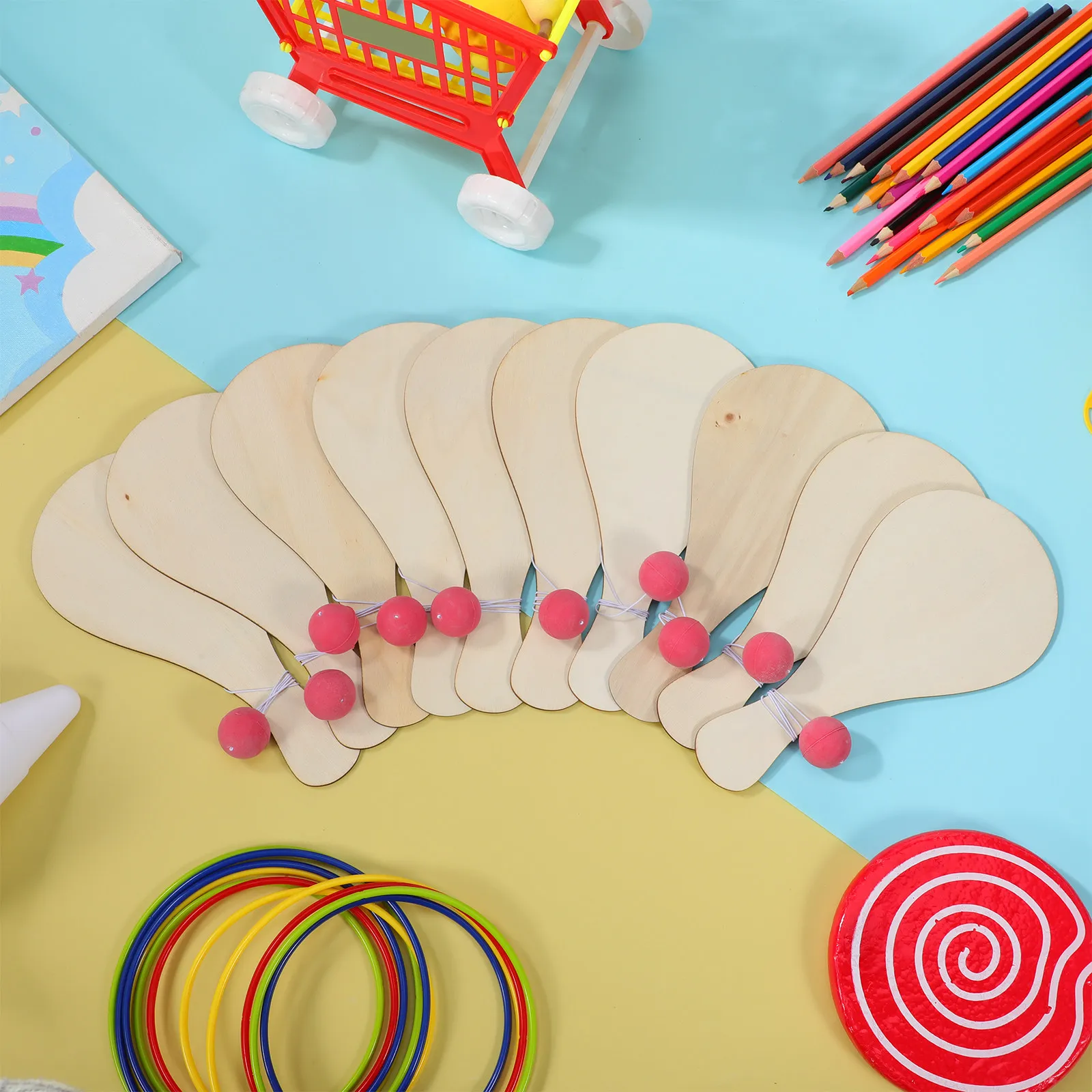 10Pcs Blank Wooden Paddle Ball - đánh giá và giá Art Craft Doodle