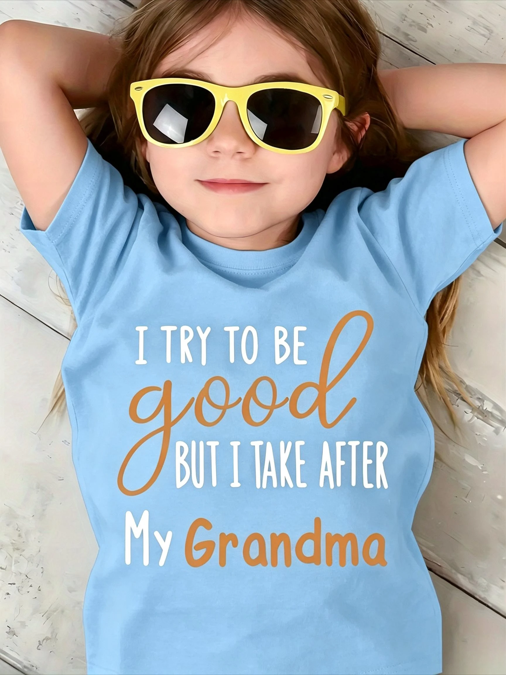 Chicfull Boys Girls T-Shirt I Try To Be Good But I Take After My Grandma Letter Print Short Sleeve Summer Casual Kids Fashion