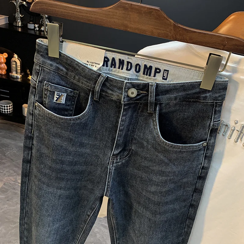 

2025 autumn tapered jeans men's style 2025 new trendy brand elastic high-end men's straight leg slim fit small leg pants