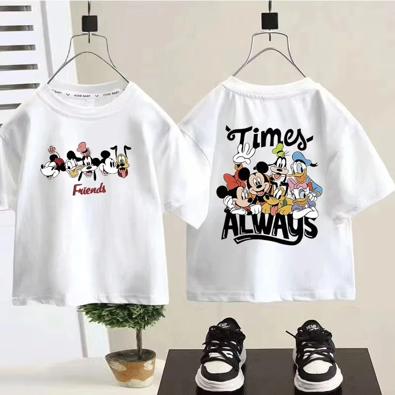 

Детская модная футболка с коротким рукавом и принтом Микки Мауса из чистого хлопка — летняя коллекция для мальчиков и девочек, тренд 2026 года