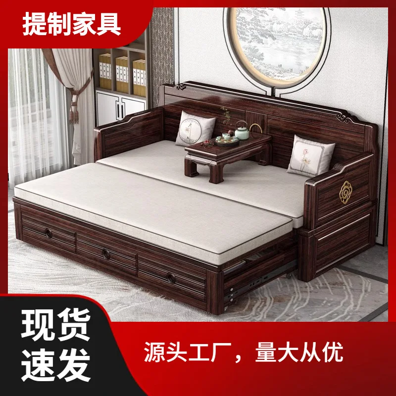 Arhat bed new Chinese solid wood 2026 new sliding bed living room Arhat couch storage household dual-purpose purple gold