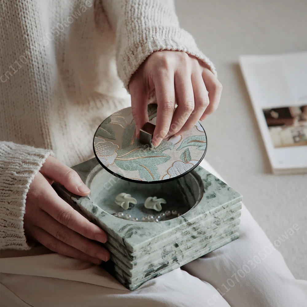 Book-Shaped Marble Pattern Jewelry Box, Decorative Stackable Storage Box with Floral Lid for Jewelry & Trinkets