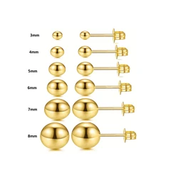 3-6 Pairs Ball Design Stud Earrings Set Simple Style Stainless Steel 18K Plated Jewelry Bathing Sleeping Free Daily Casual