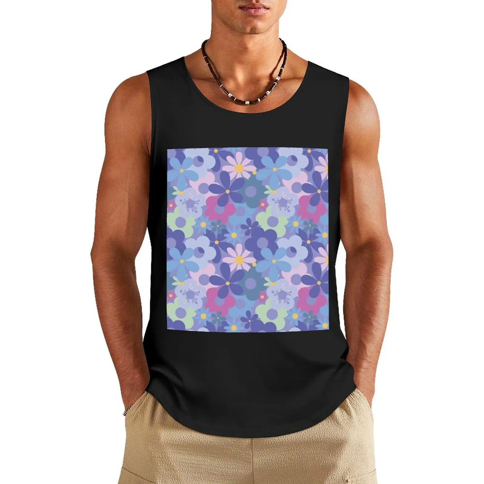 

Very Peri 2022 Flower Power Seamless Pattern Print Tank Top bodybuilding sleeveless T-shirts men Men's summer t-shirt