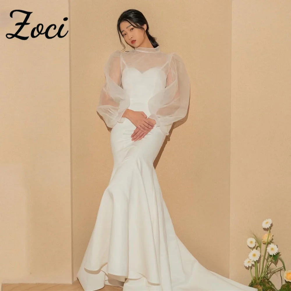 

Zoci Princess 2 Pcs Korea Wedding Dresses Customized Organza Long Sleeve Photo Shoot Cape Dress Sweetheart Bridal Reception Gown