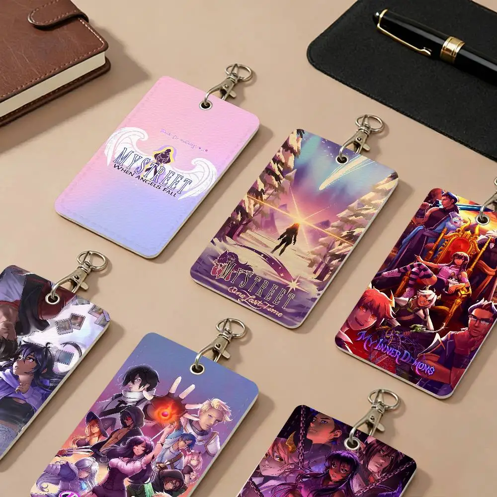 Game A-Aphmau PU Leather Card Holders Anti-lost Student ID Protective Cover Cases Campus Access Cards Key Chain