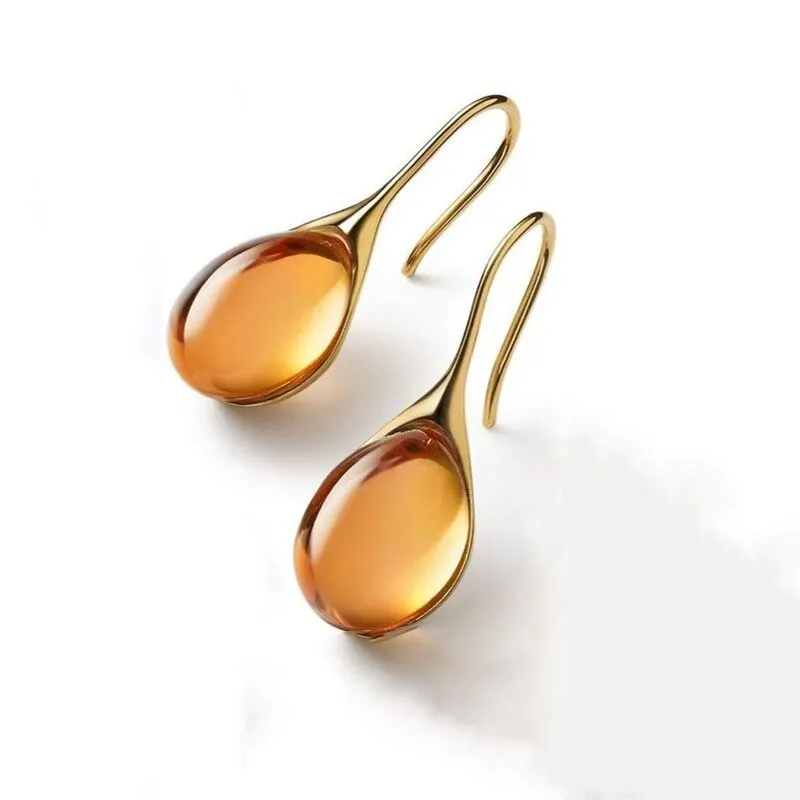 2 Pcs Gold-color Earrings Luxury Style Inlaid Faux Cat's Eye Stones Colorful Fashion Earrings image 2