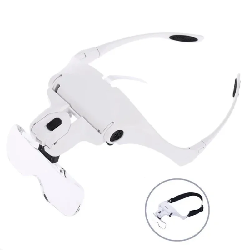 2 LED Light Helmet Magnifier For Eyelash Extensions 1.0X 1.5X 2.0X 2.5X 3.5X Adjustable Reading Illuminated Magnifier