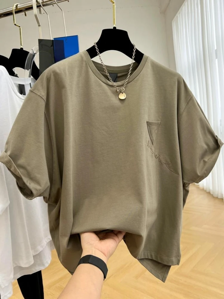 Women Solid Color Short Sleeve T Shirt 2024 New Chic Design O Neck Loose Basic Thin Tops Fashion Harajuku Casual T-Shirts