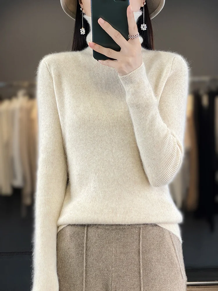 

100% Mink Cashmere Pullovers Women Turtleneck Sweater Autumn Winter Cashmere Knitwear Jumpers Female Long Sleeve Sweaters