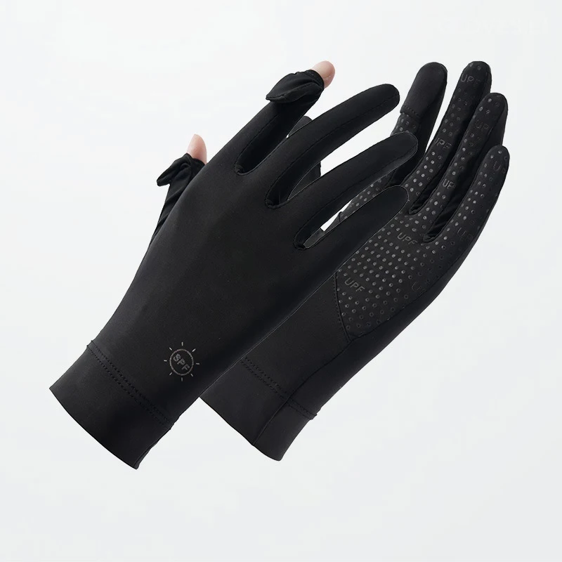 Sun Protection Gloves Summer Breathable Ice Silk Women Fingertip Flaps Gloves Sports Anti-UV Cycling Driving Anti Slip Gloves