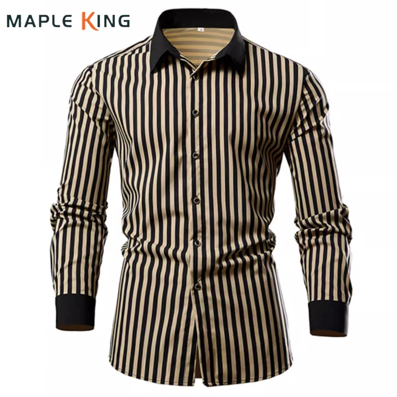 

Vinatge Formal Clothes for Men Luxury Designer Striped Shirts 2025 Fashion Long Sleeve Business Camisa Masculina Men Dress Shirt