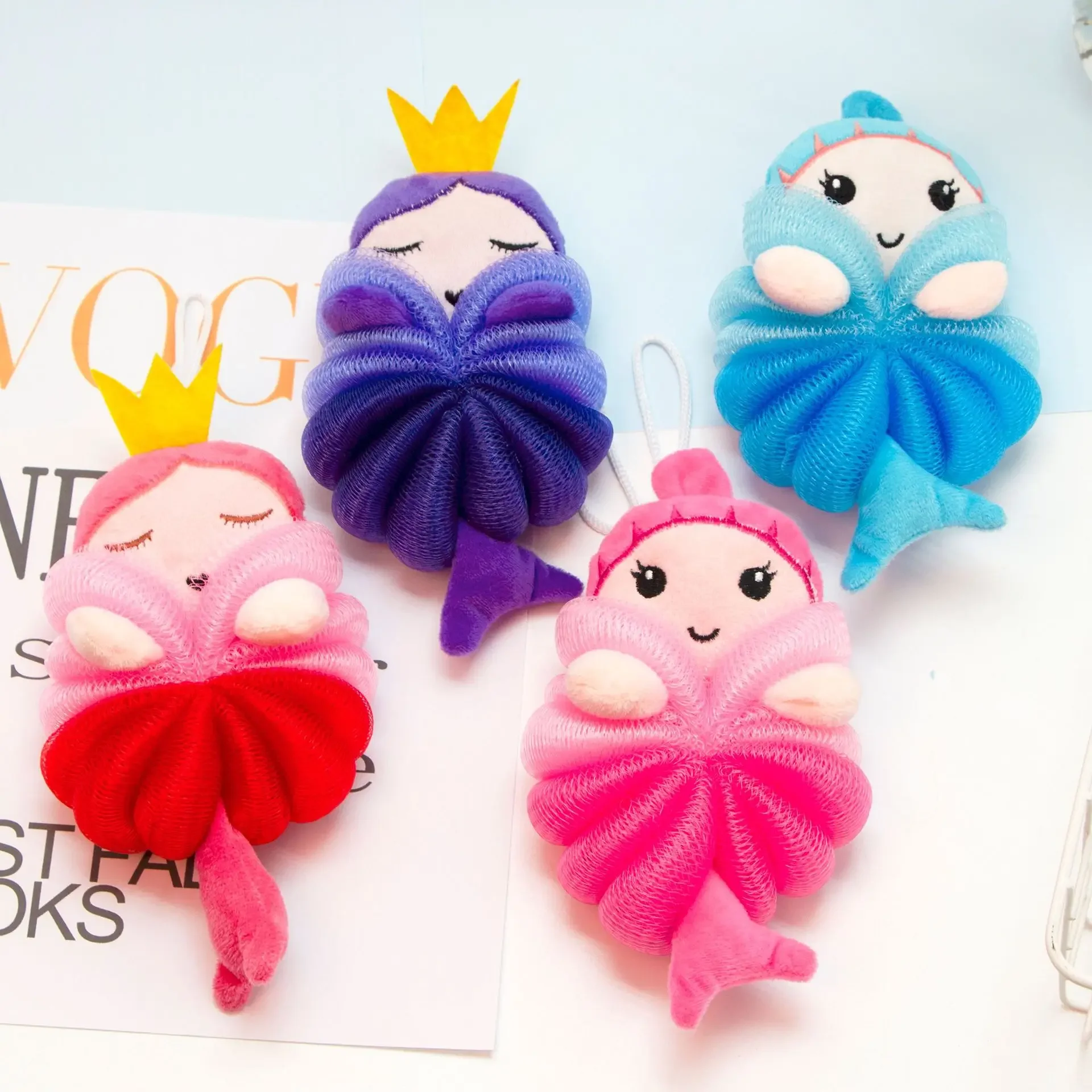 Bath Sponges Mermaid Kids Loofah Bath Pouf Mesh Animal Toy Bath Sponge Colorful Cartoon Body Scrubber Balls Shower Mesh for Kids