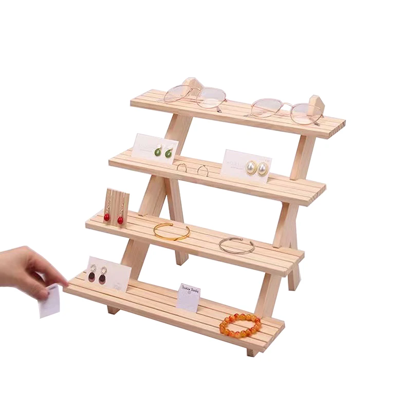 2/3/4 Cupcake Makeup Mini Figure Organizer Showcase Rack Tiers Ear Stud Holder Wooden Jewelry Dispaly Stand Shelf