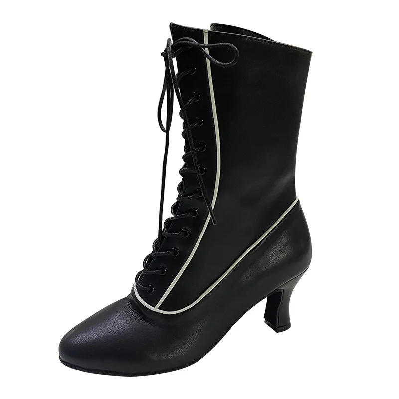 Women OEM Latin Dance Boots 6cm Cuban Ballroom Practise Dance Shoes Black Club Party Ballroom Boot for Dancing