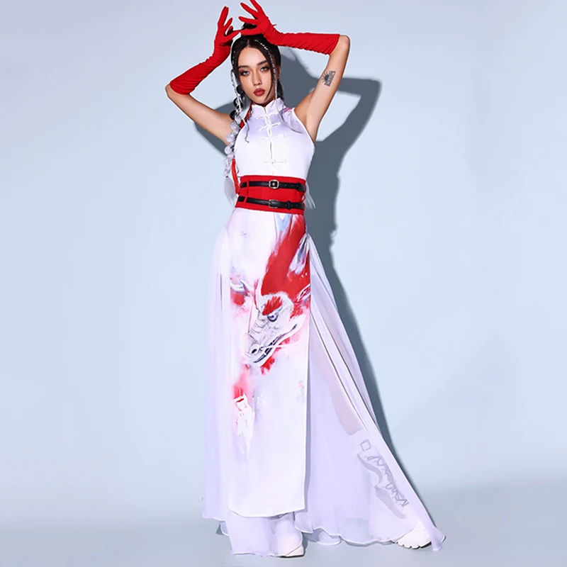 2024 Chinese Style Jazz Dance Costume Women Fairy White Suit Kpop Outfits Nightclub Dj Bar Gogo Dance Performance Clothes L12234