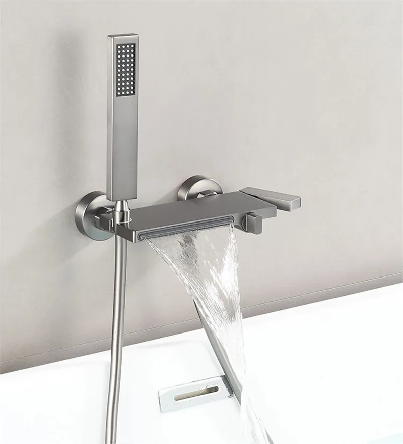 Faucet Gray Bathroom Foldable Shower Faucet set with Slid Bar Brass Black Bathtub  Set Hot & Cold Black Bathroom