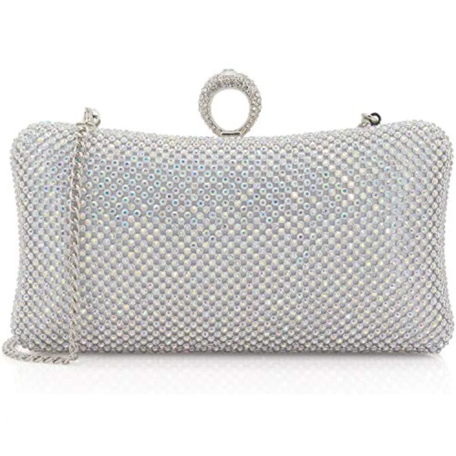 Dexmay Rhinestone Clutch Purse with Crystal Clasp Evening Handbag for Bridal Wedding Party