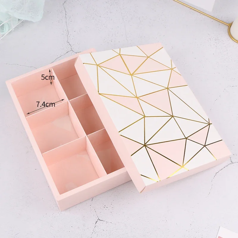 8 Grids Candy Cookie Dessert Packaging Boxes 5Pcs Kraft Paper Macaron Chocolate Biscuit Boxes Gifts Packaging Box Wedding Supply