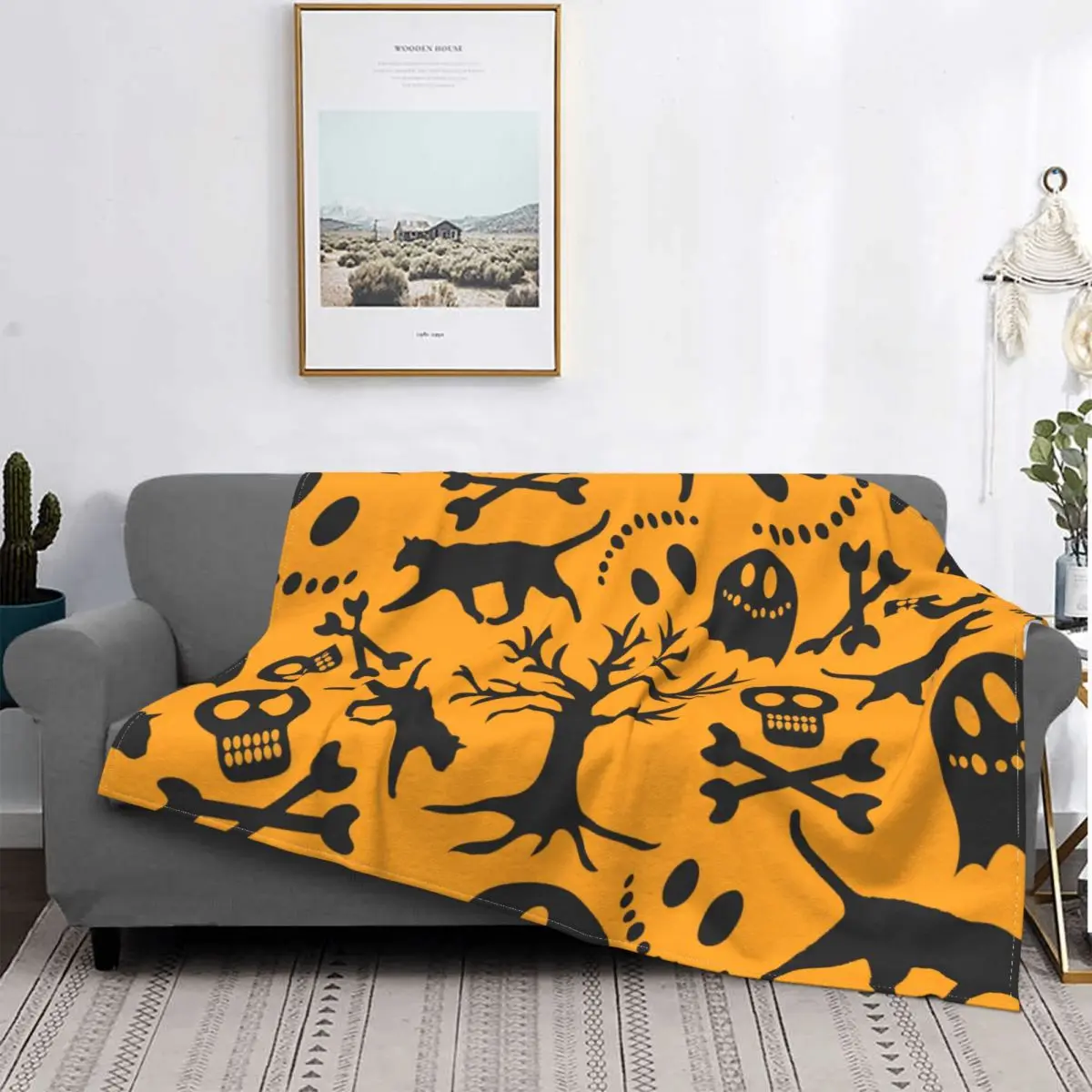 Halloween Trick or Treat Blanket Flannel Spring Autumn White Skull Cat Thin Throw Blankets For Bedding Couch Plush Thin Quilt