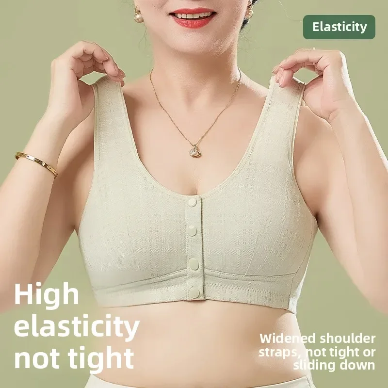 2025 Pure Cotton Vest Style Bra for Middle Aged And Elderly Women No Steel Ring Large Size Front Buttoned Plaid Design Underwear