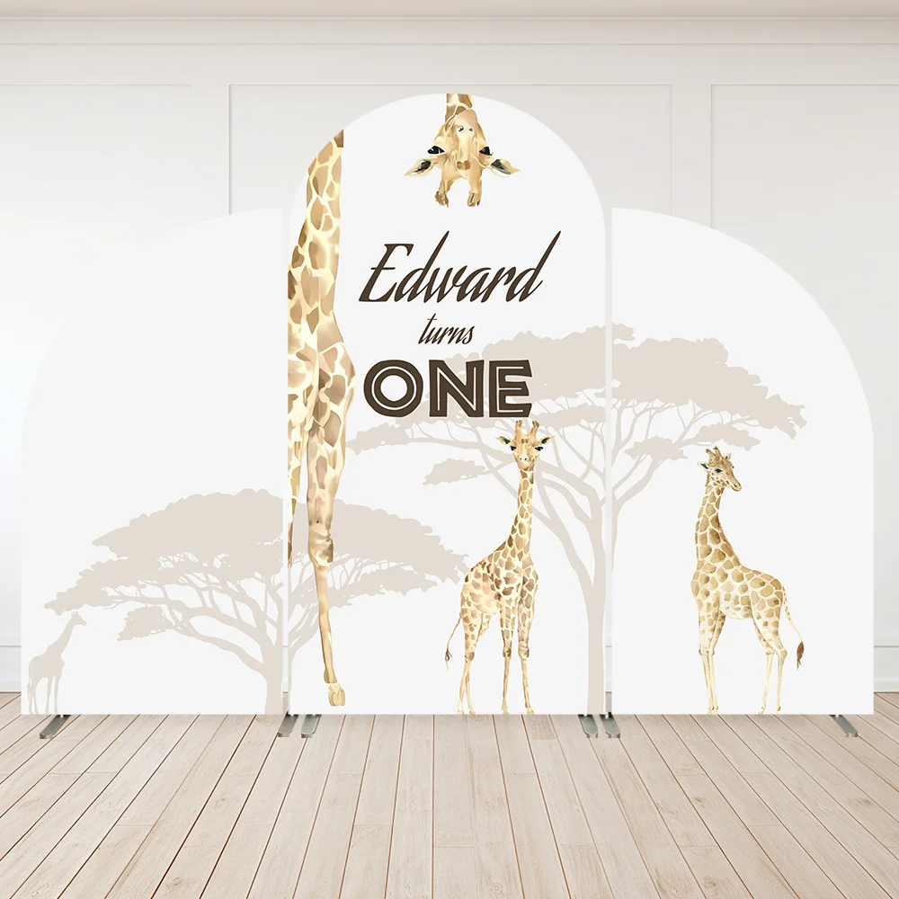 

Baby Kids Birthday Party Arched Wall Custom Giraffe Safari Party Wild One Arch Cover Backdrop Jungle Background