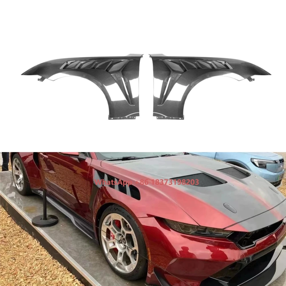 

Передний бампер из настоящего углеродного волокна в стиле P, боковые накладки на крыло, капот для Mustang 2024+