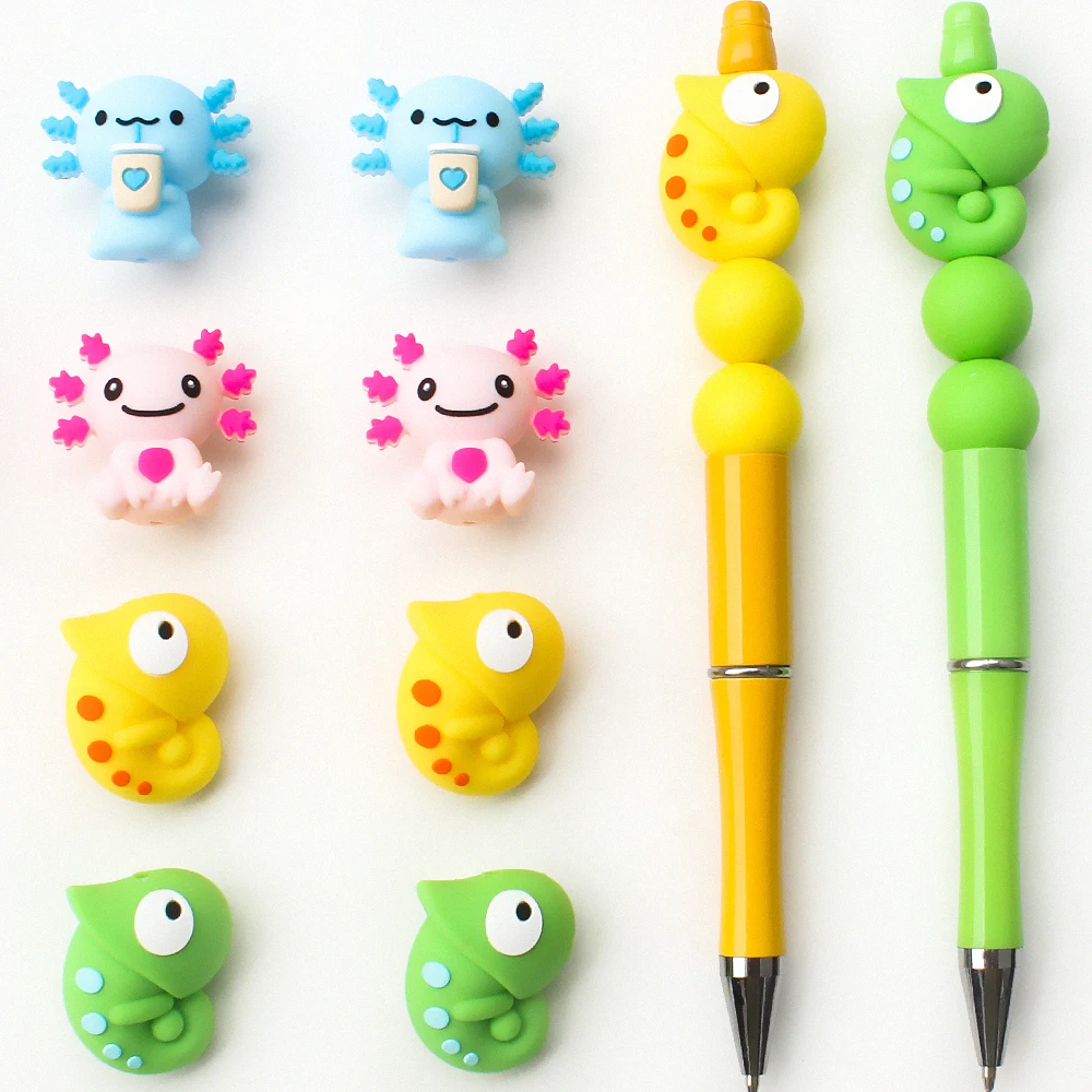 5/10/20 قطعة ثلاثية الأبعاد الحيوان سيليكون البؤري الخرز ثلاثية الأبعاد تغيير لون الحرباء الخرز ل القلائد ذاتية الصنع صنع المجوهرات اكسسوارات