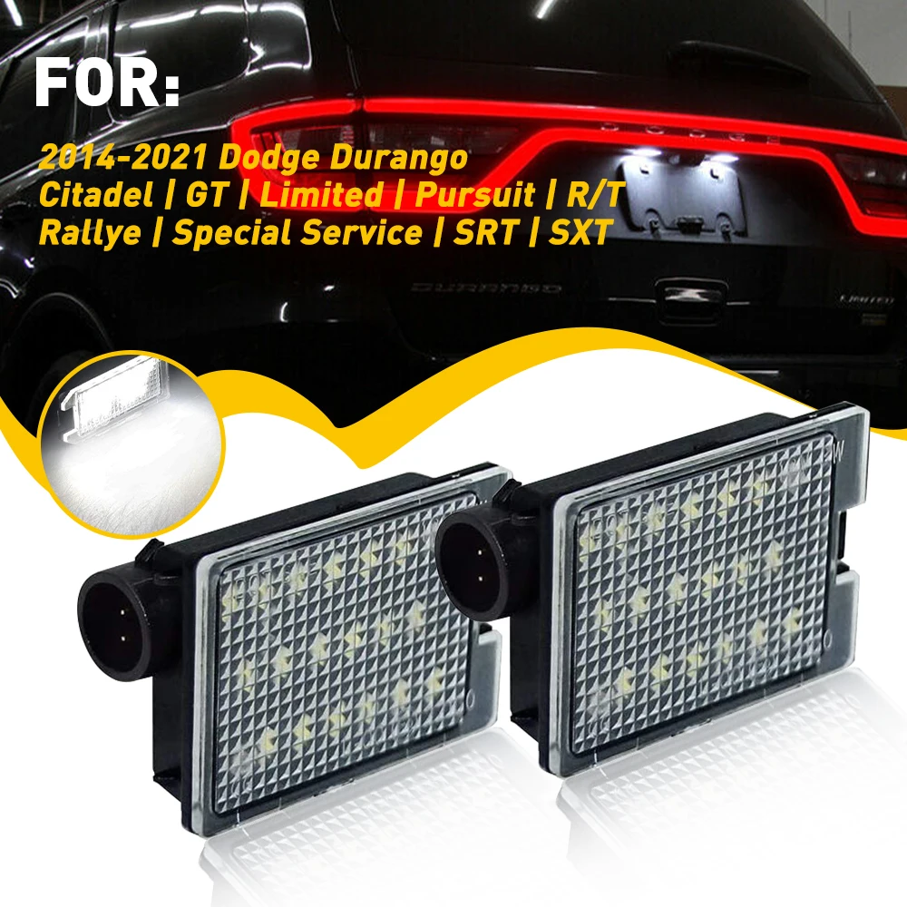 2Pcs LED License Plate Light Lamp Dodge Durango GT Citadel Limited SRT Rallye Pursuit 2014 2015 2016 2017 2018 2019 2020 2021